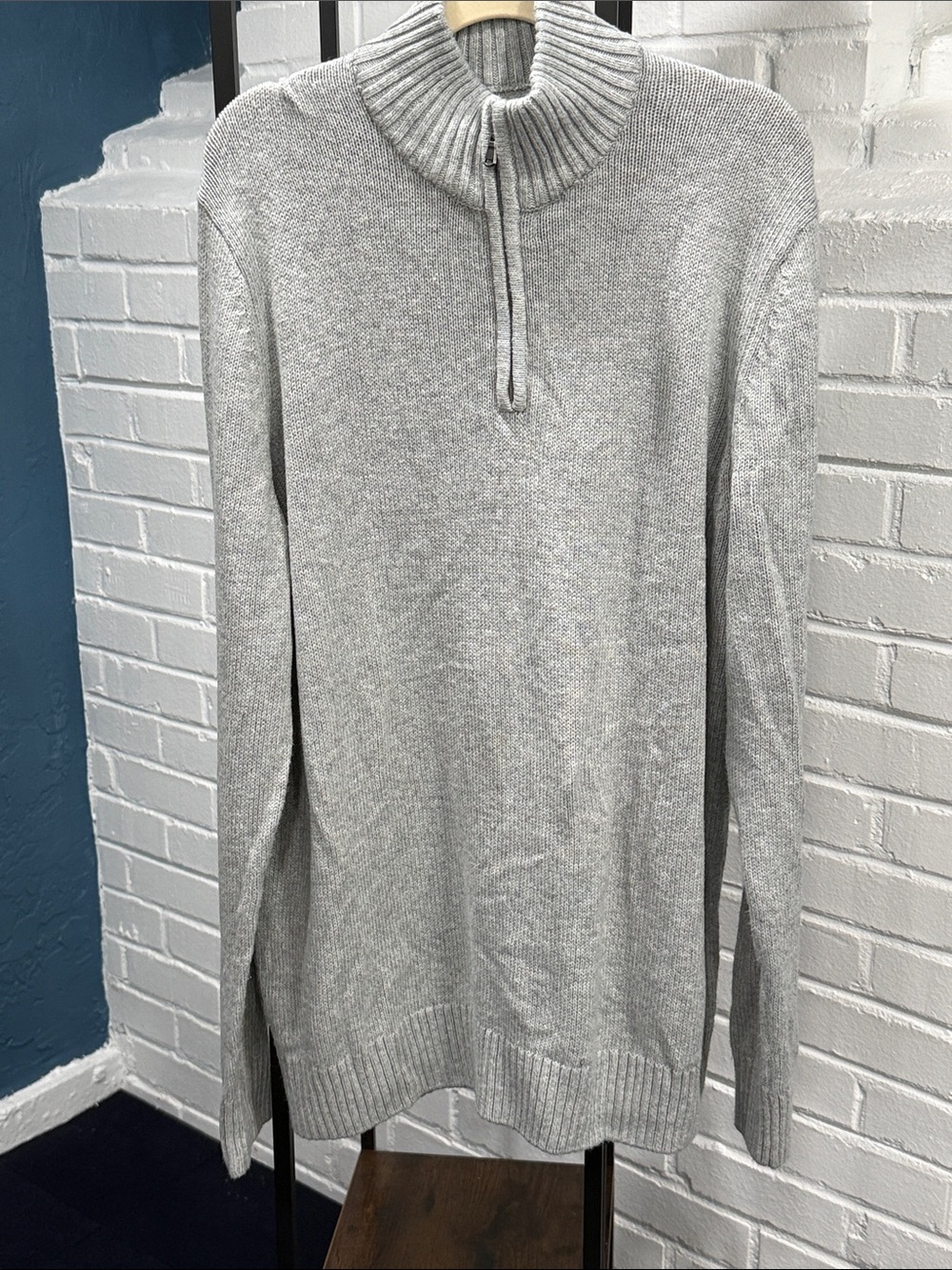 Sonoma Light Gray Zip-Neck Knit Sweater